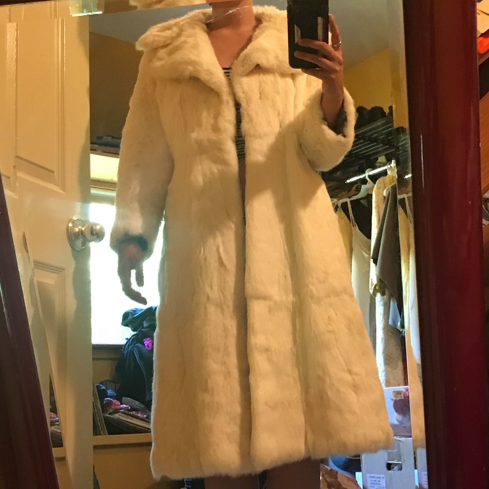 White Full Length Long Real Fur Coat/Jacket